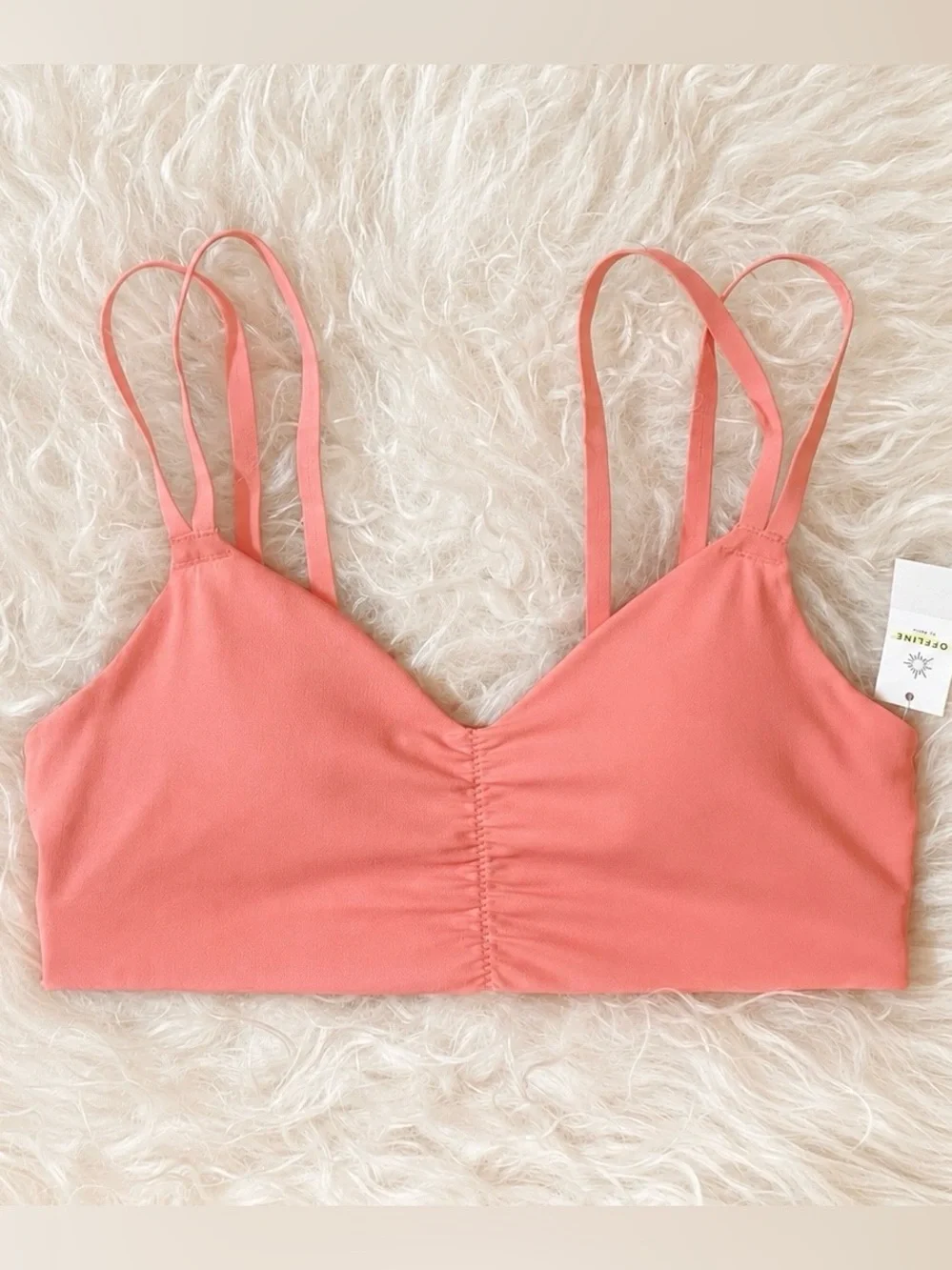 NWT Aerie Real Me Ruched Strappy Sports Bra in Wild Peach Sz S.